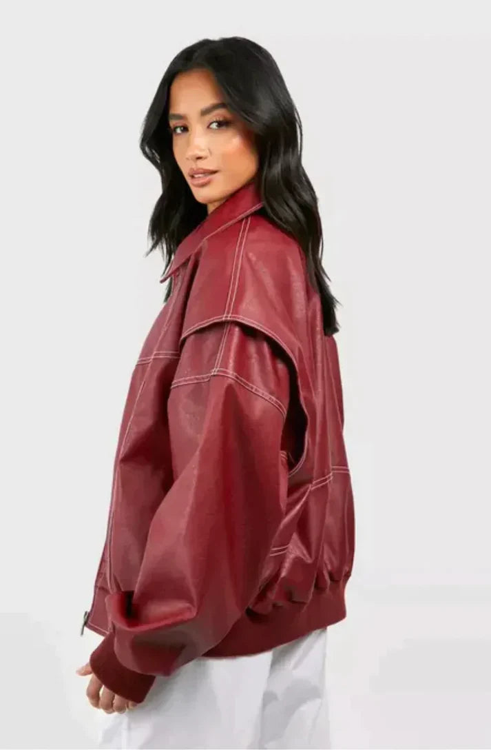 Leather Bomber Jacket - Rood